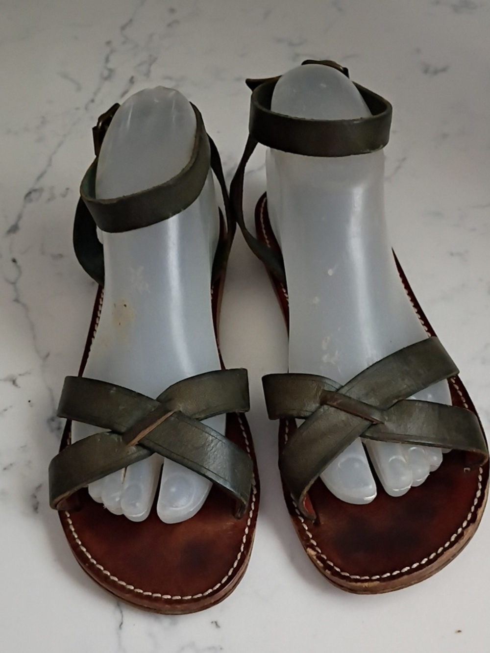 Isabel Marant Olive Green Leather Crisscross Ankle-Strap Sandals